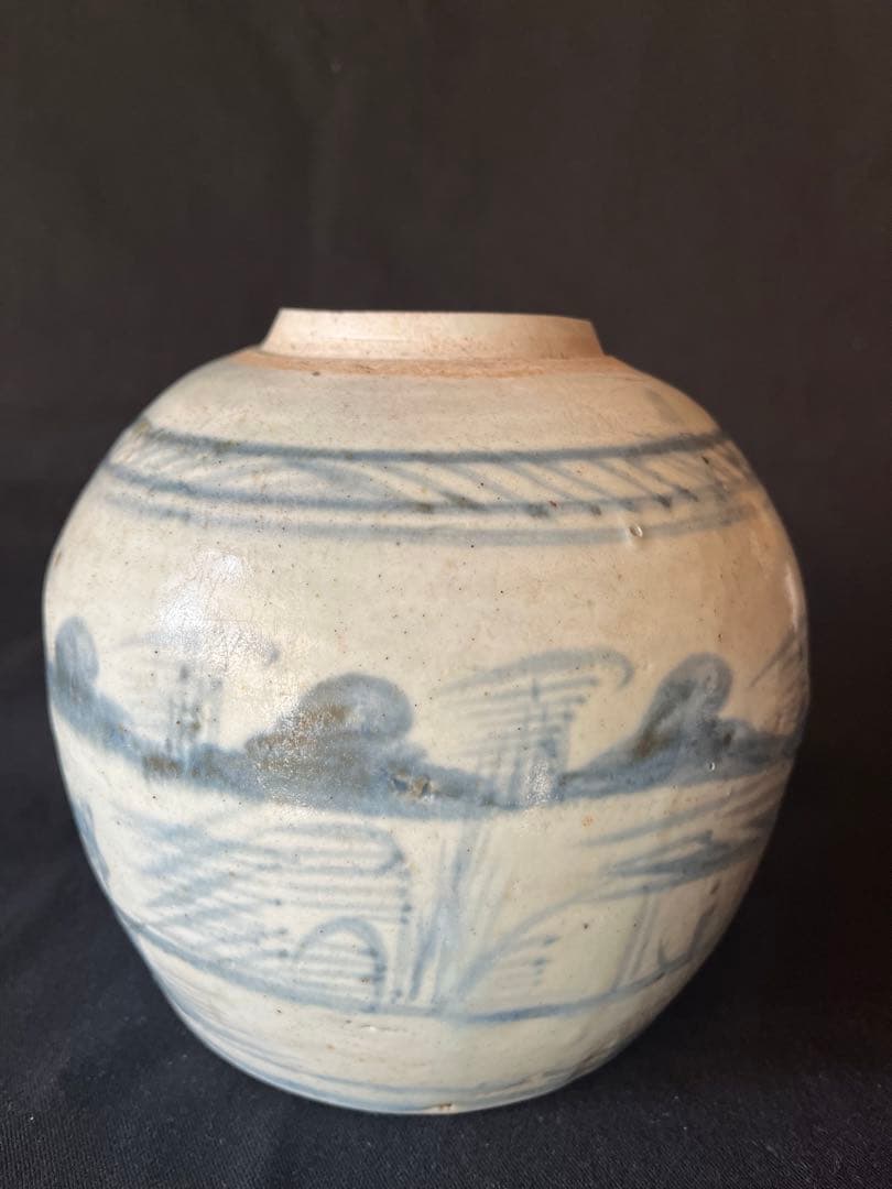 中国明代 豪快な絵付けの壺。 まさに民藝の極致 流れる絵付け