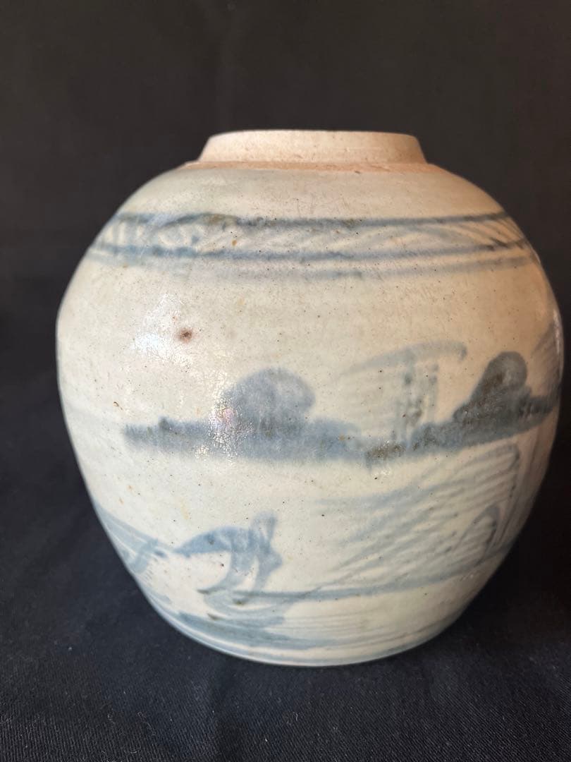 中国明代 豪快な絵付けの壺。 まさに民藝の極致 流れる絵付け