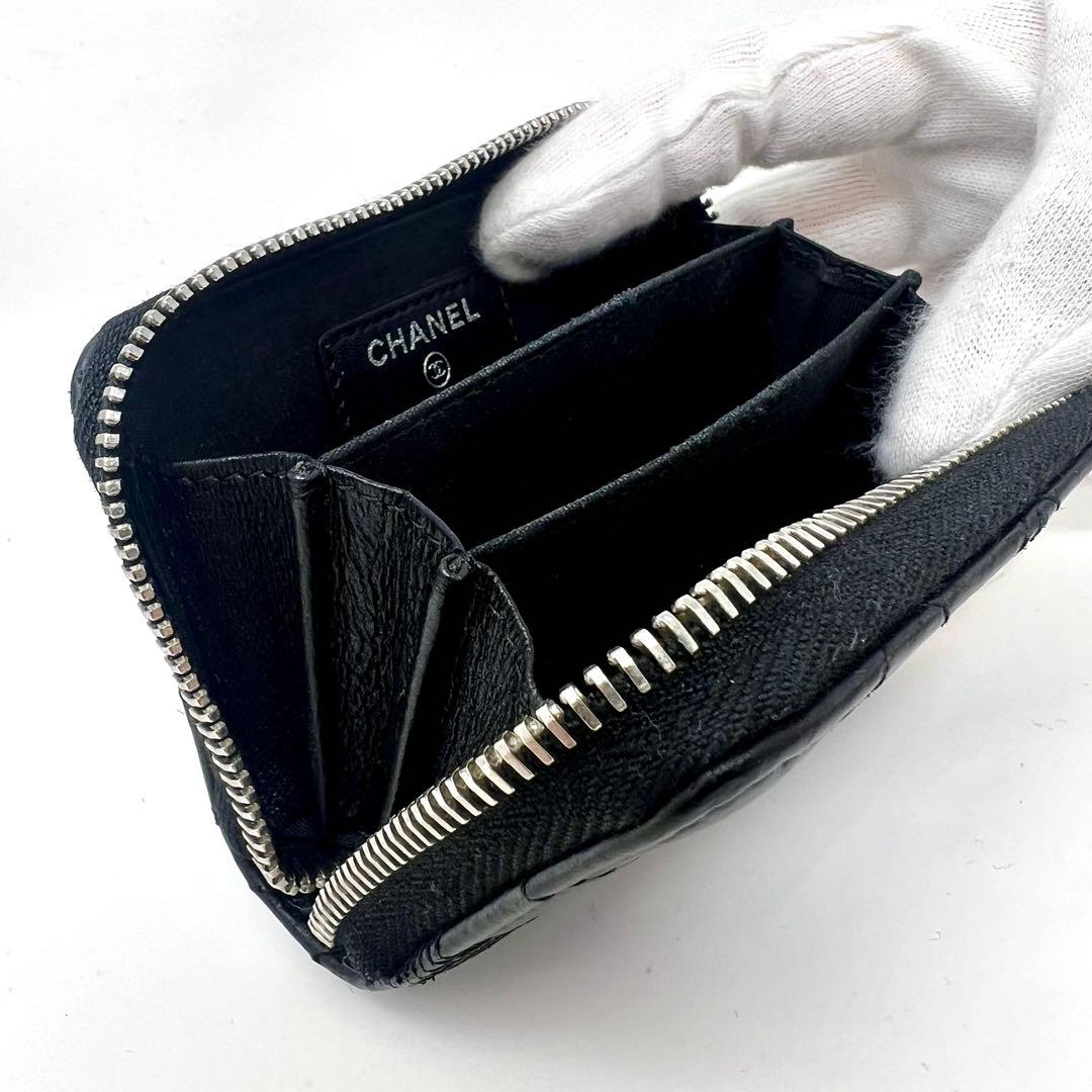 CHANEL シャネル ラムスキン Vステッチ刺繍 ラウンドジップ ケース