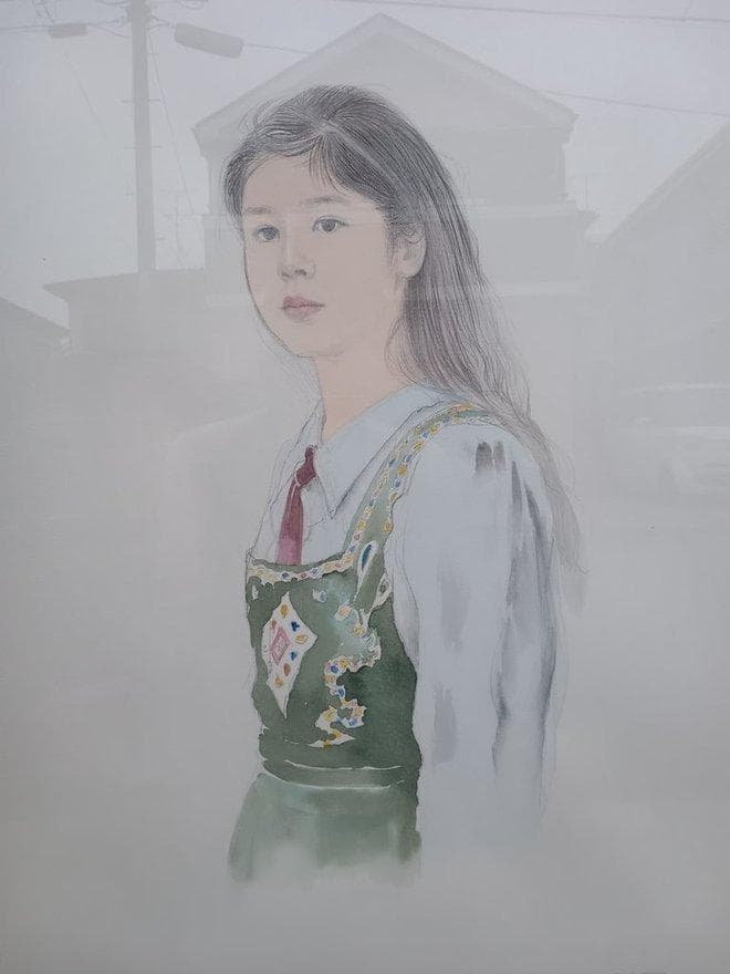 藤井勉作　リトグラフ手彩色　「ともしび」　ED14/33　サイン有　額付