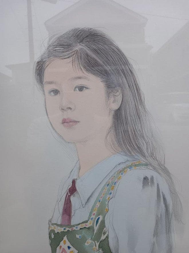 藤井勉作　リトグラフ手彩色　「ともしび」　ED14/33　サイン有　額付