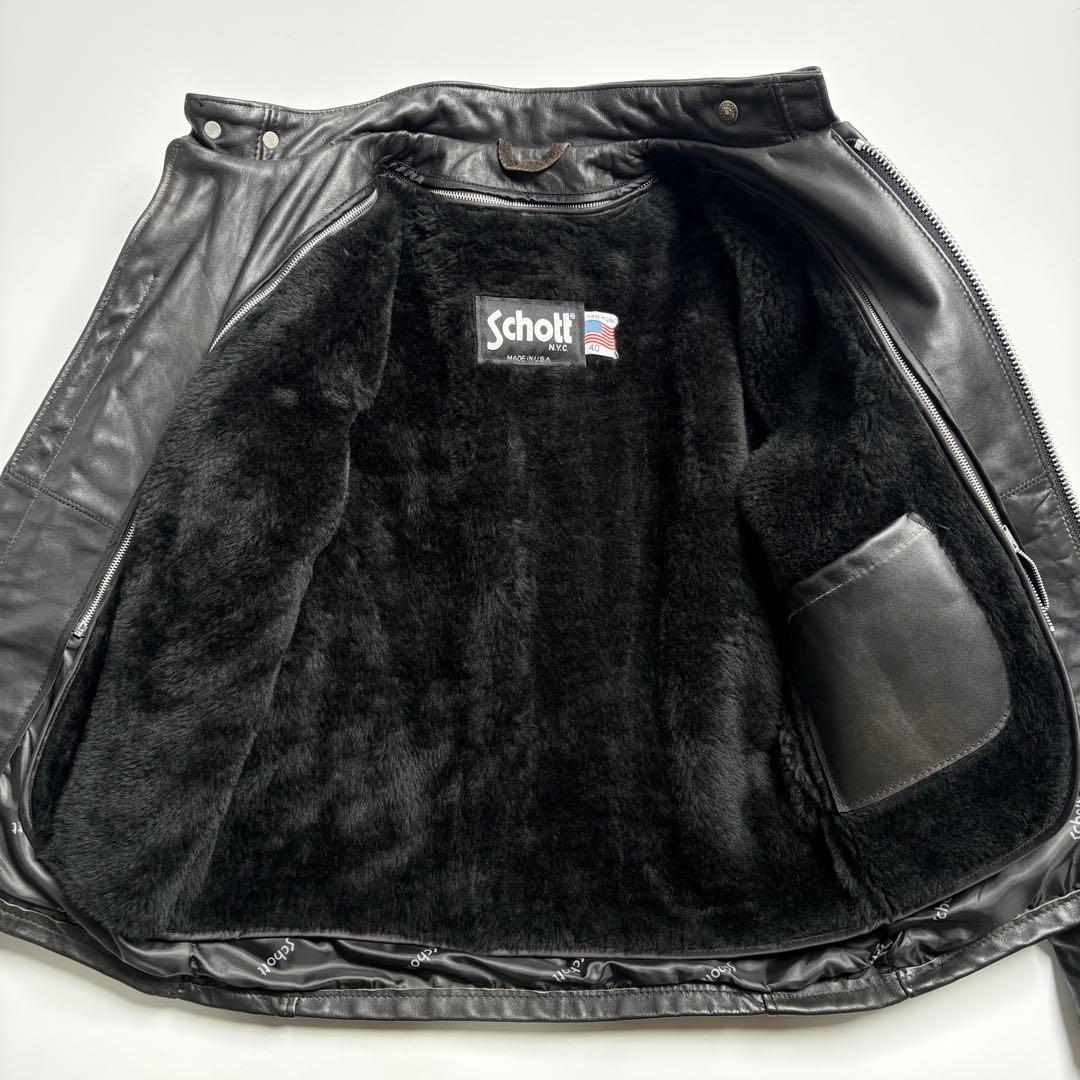 【米国製】Schott レザー ライダースジャケット 黒 40 シングル 本革