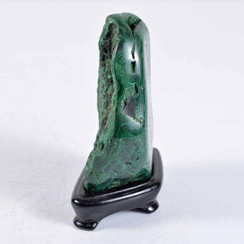 天然石　鑑賞石　孔雀石　マラカイト　置物　重さ約362g　唐木台　D　R4652