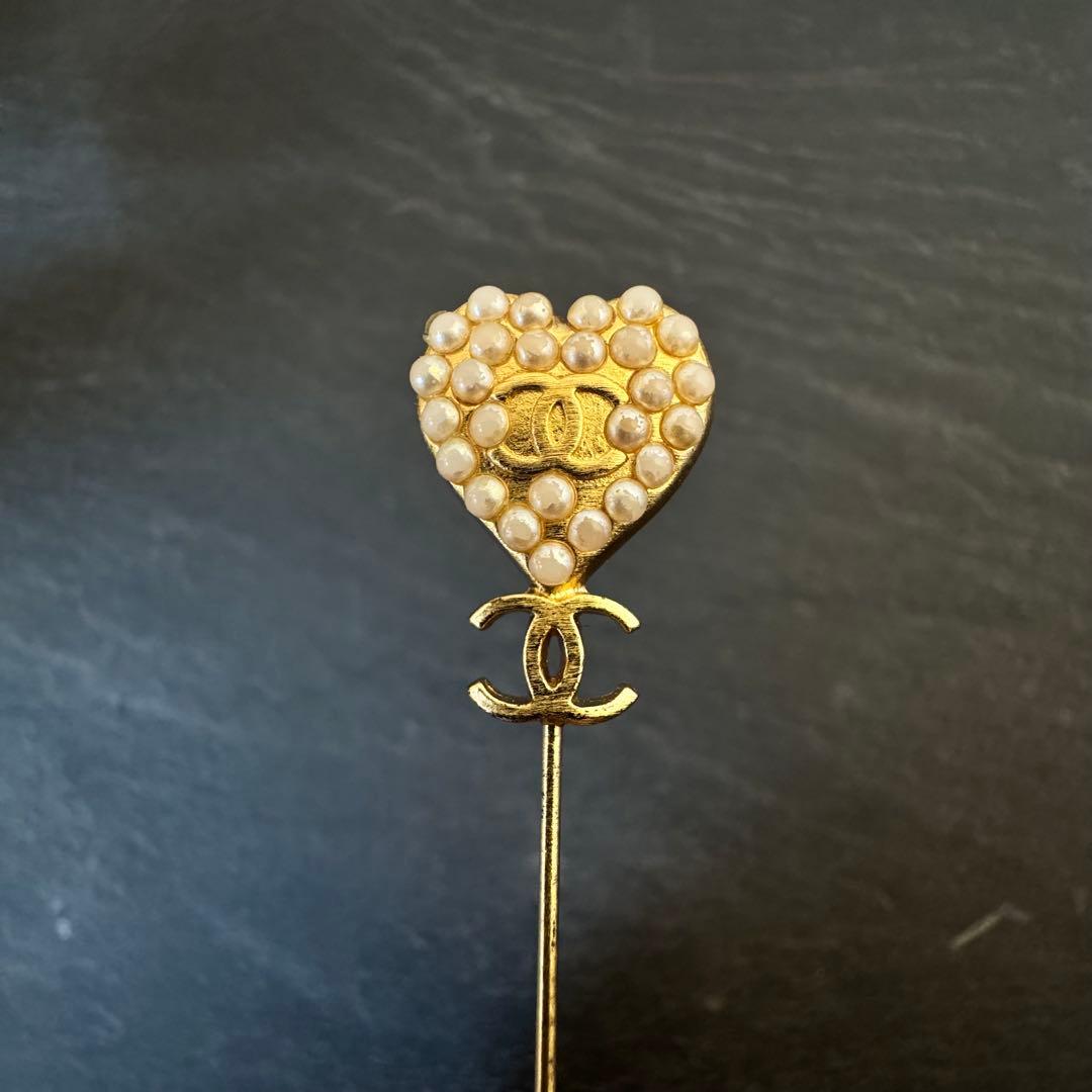 CHANEL シャネル 02P ハート パール ゴールド ピンブローチ
