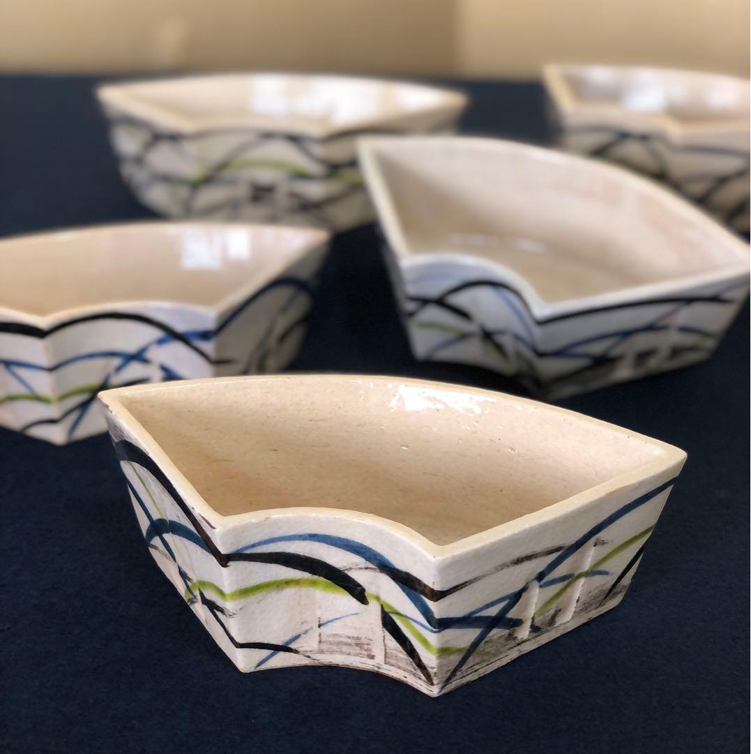 《R》懐石 扇面 向付5客 陶山造 小鉢 共箱　250725F1