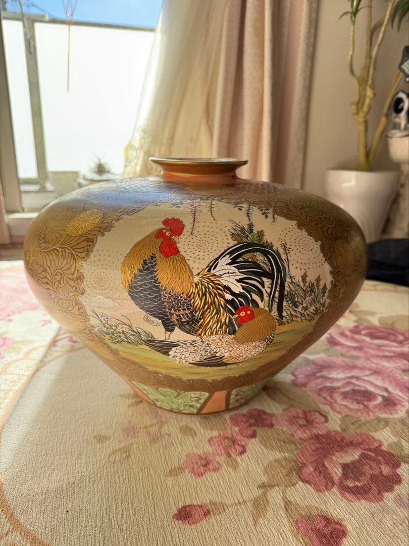 美術品 陶器 鳥と鶏の絵柄