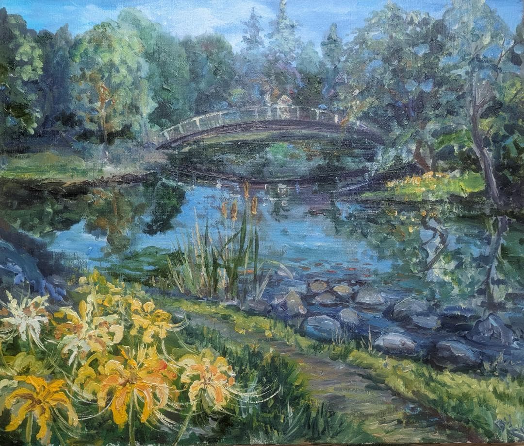 油絵、ロマンチックな散歩