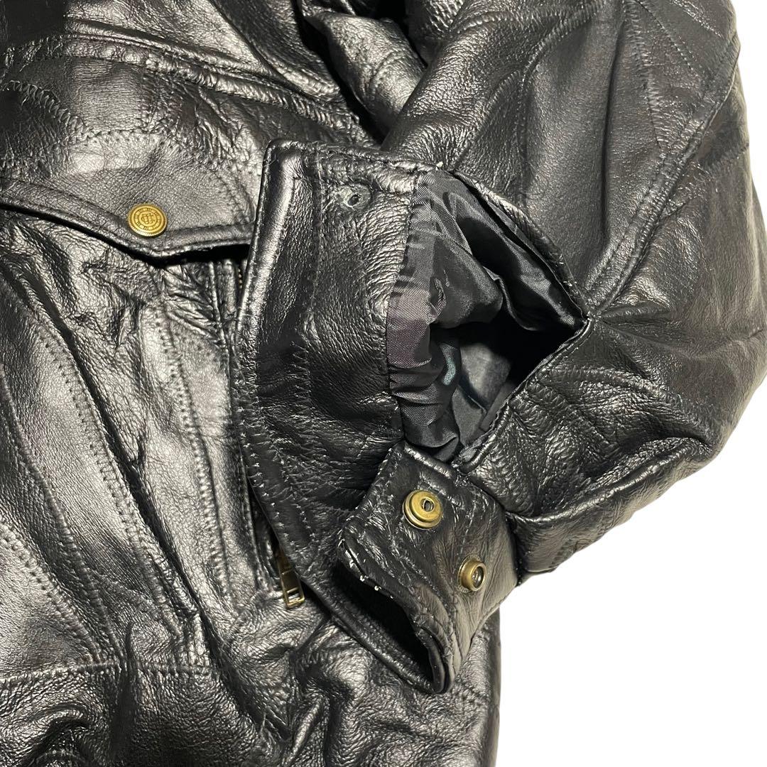 【大きいサイズ×刺繍】本革 リアルレザーシングルライダースジャケット 黒 3L