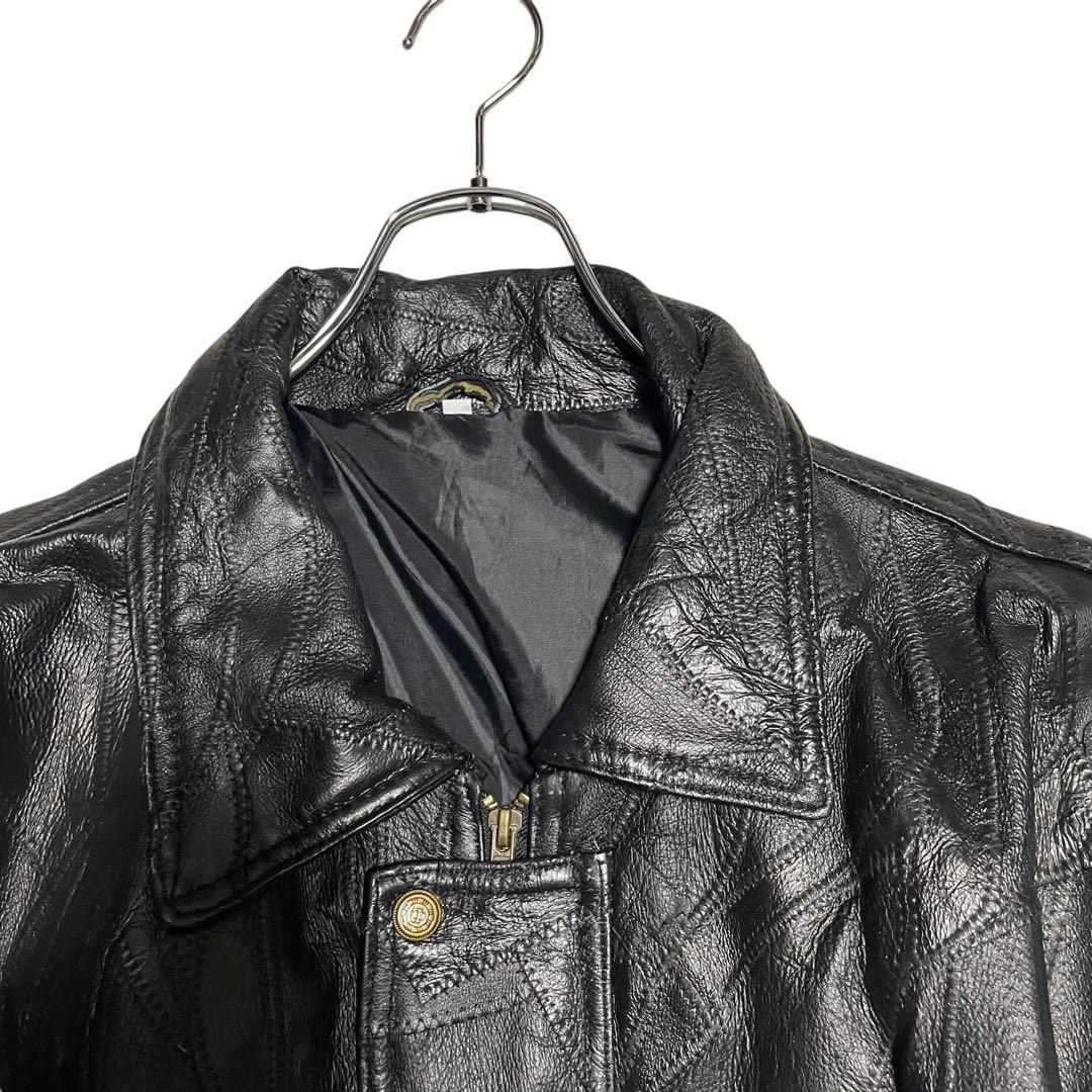 【大きいサイズ×刺繍】本革 リアルレザーシングルライダースジャケット 黒 3L
