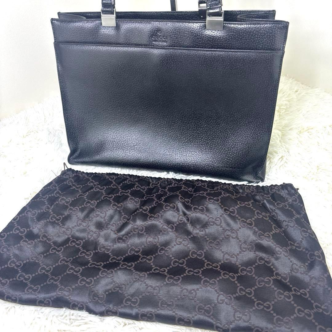 [希少無地.美品] グッチ トートバッグ　ビジネスバッグ　A4 自立　シボ革