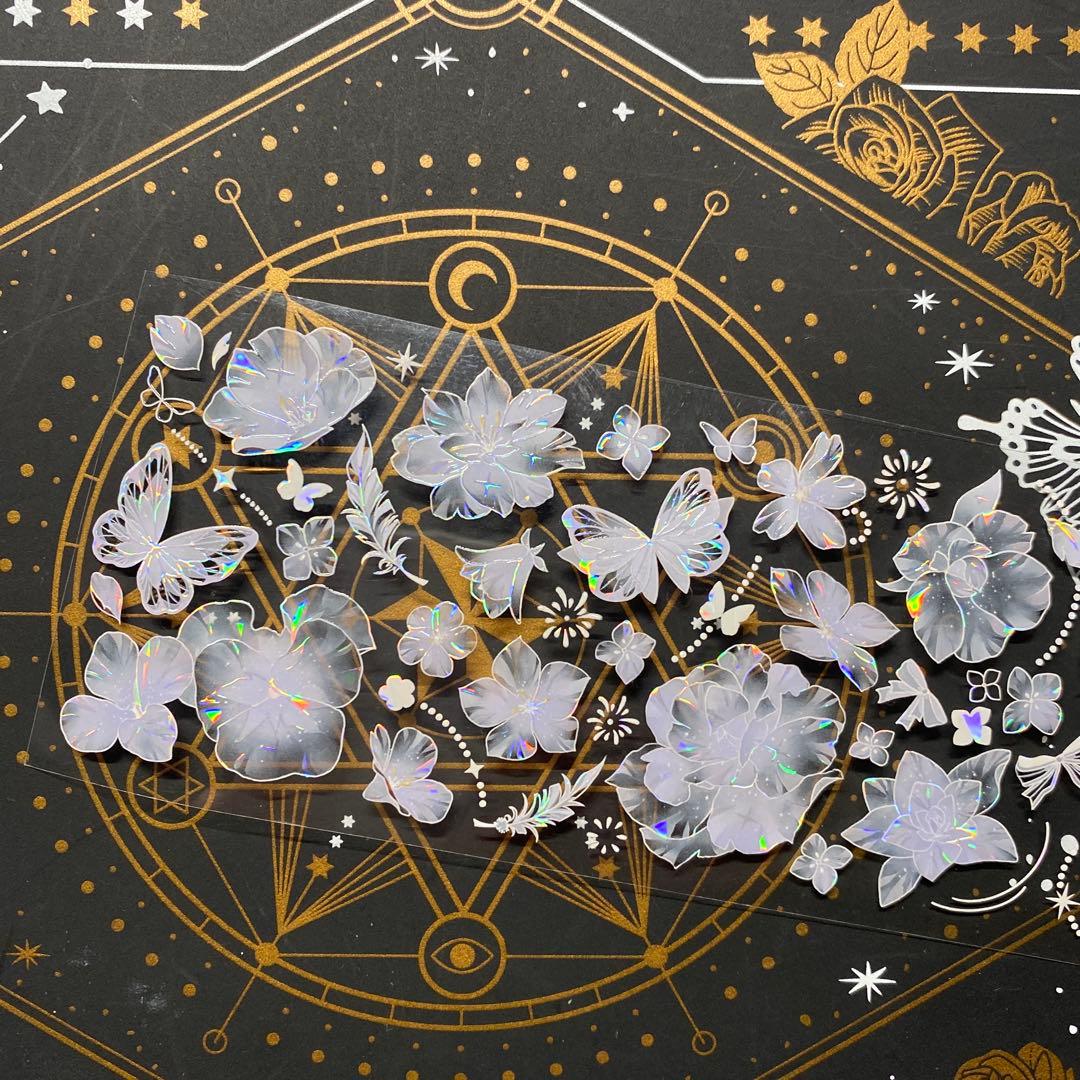 【9167】海外　マステ　中古巻　貝殻光マスキングテープ　お花系　半透明　紫