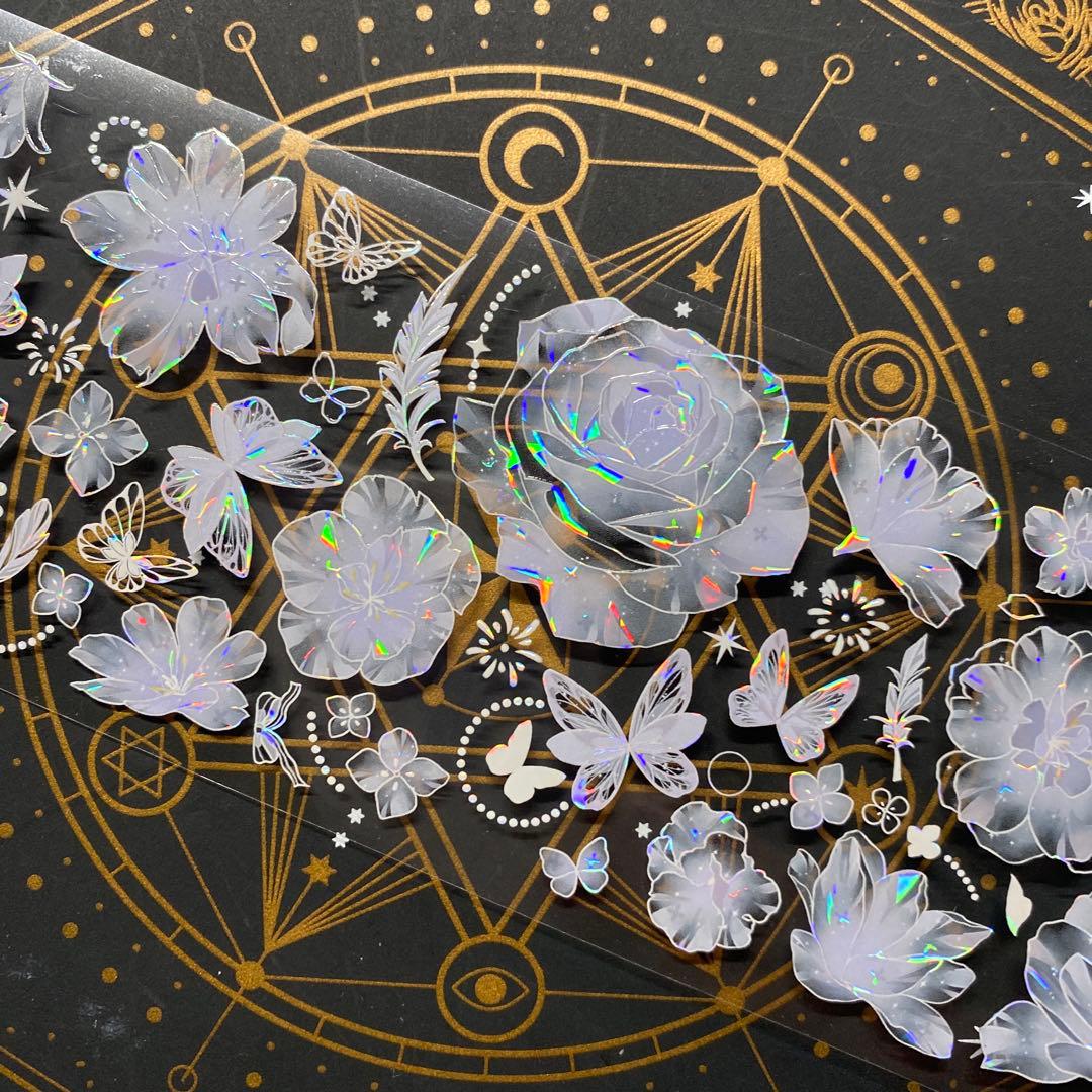 【9167】海外　マステ　中古巻　貝殻光マスキングテープ　お花系　半透明　紫