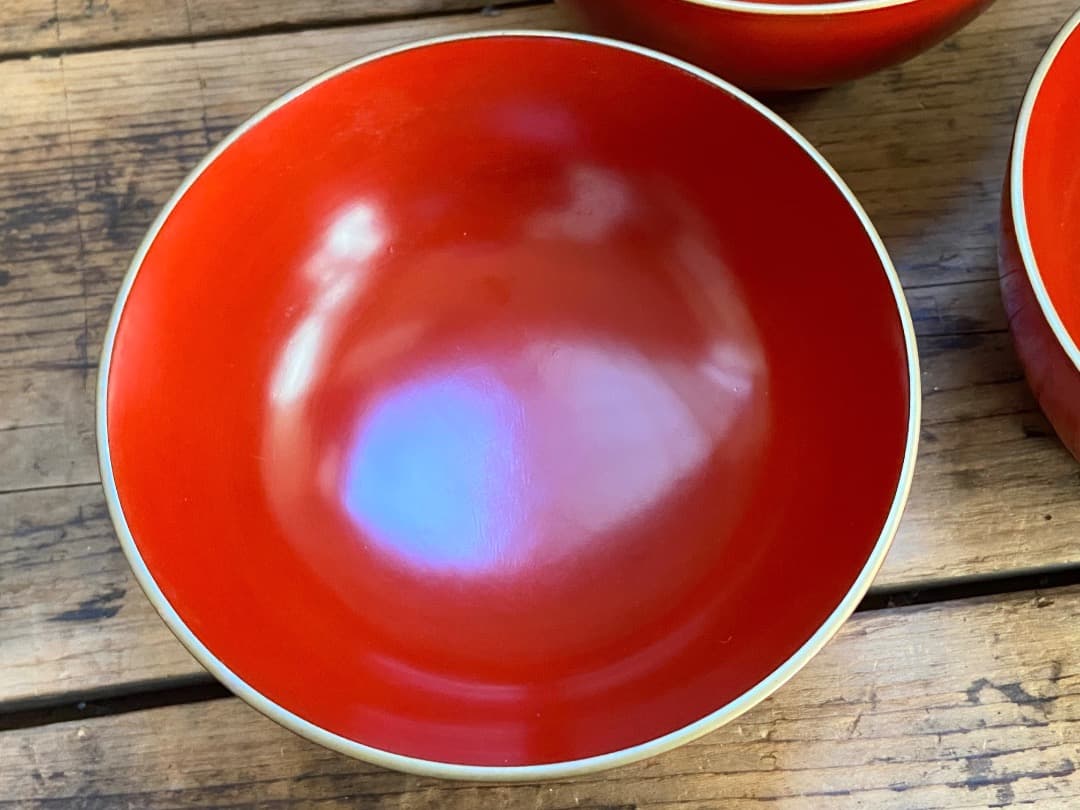 いろはにほへと 輪島塗 金縁 煮物椀 5客 / 朱漆 漆器椀 懐石椀