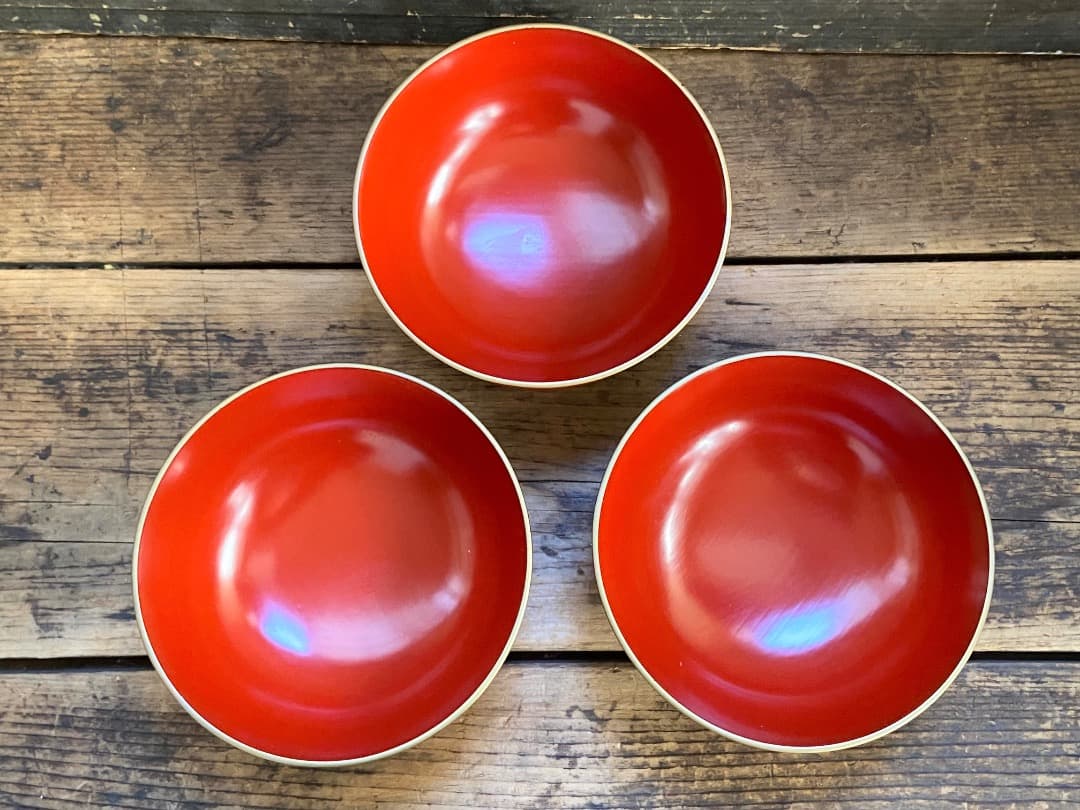 いろはにほへと 輪島塗 金縁 煮物椀 5客 / 朱漆 漆器椀 懐石椀