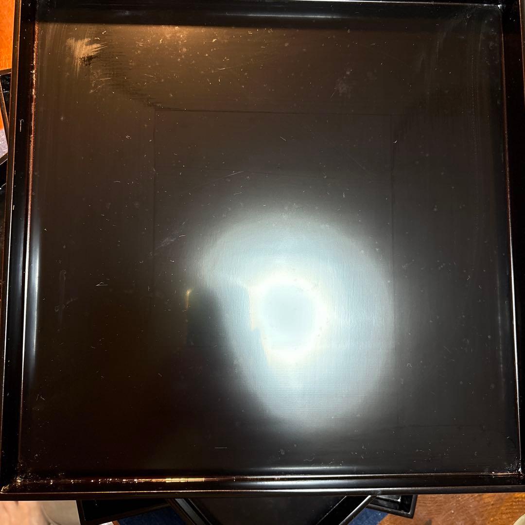 黒塗　懐石膳　折敷膳　専用箱付き。 黒い木製茶道具　盆5客セット