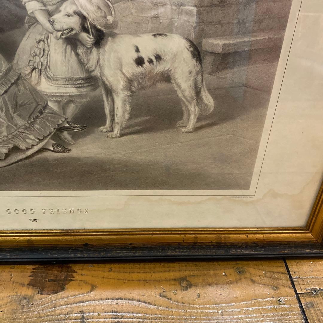 犬と親子/TWO GOOD FRIENDS 額入り　リトグラフ
