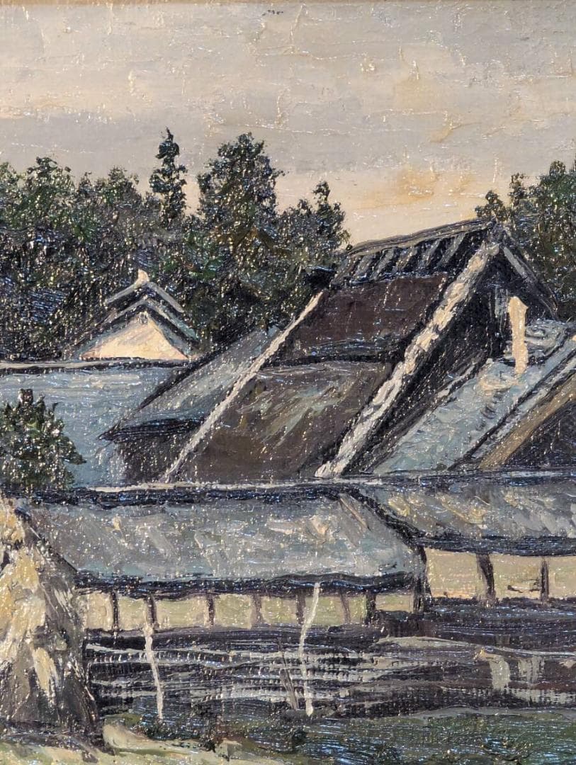 【真作】絵画　山下朝弘　油彩SM　田舎家　農村風景　写実風景　里山風景　X101