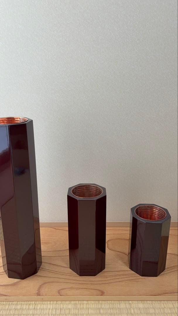 65 お正月限定セール　美品　短三管筒　3本セット　溜塗り　華道　格花　花器