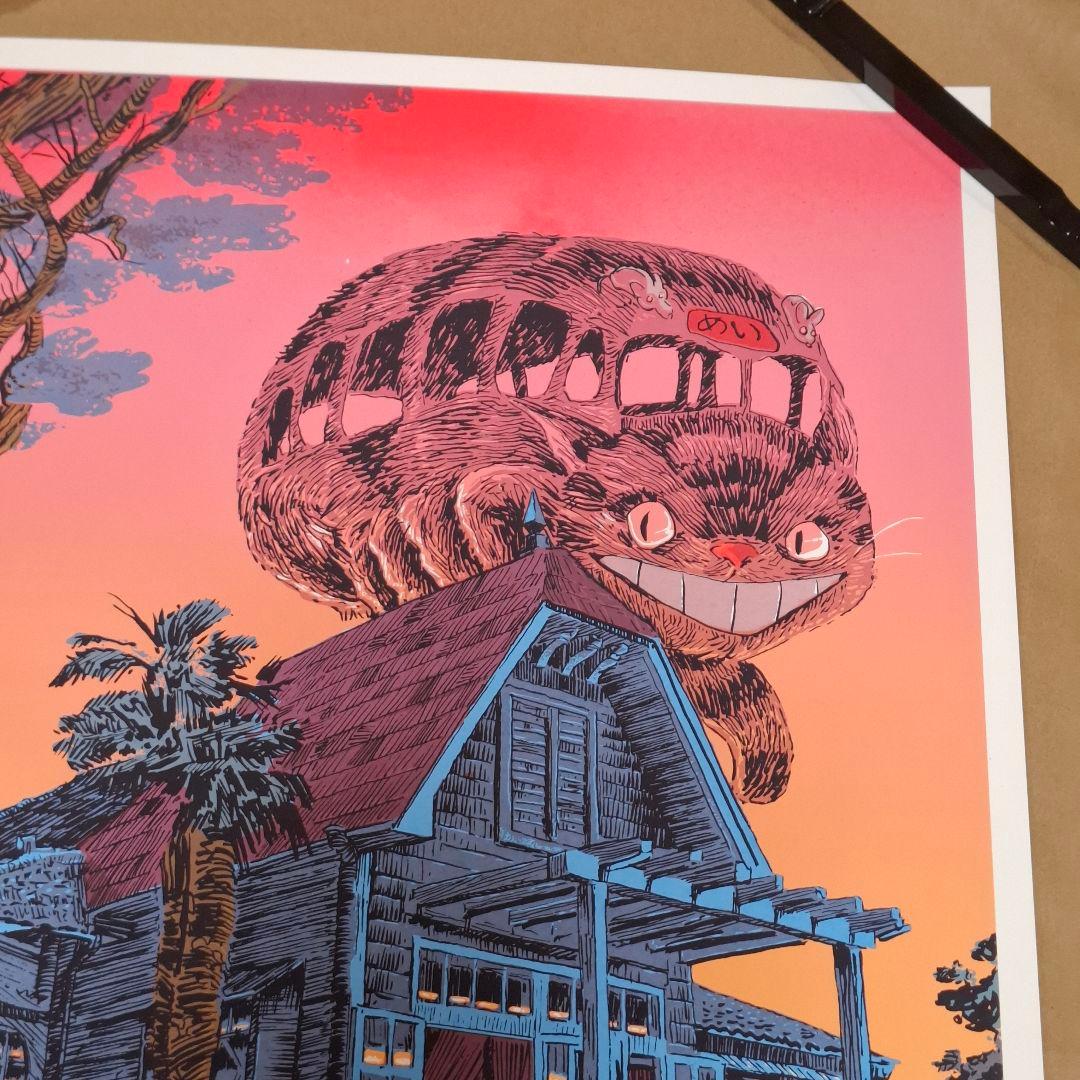激レア となりのトトロ ネコバス シルクスクリーン ポスター サイン入り ジブリ