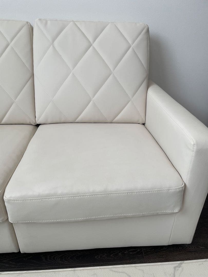 LOWYA 3人掛けカウチソファ クッション付き PVC生地 ホワイト