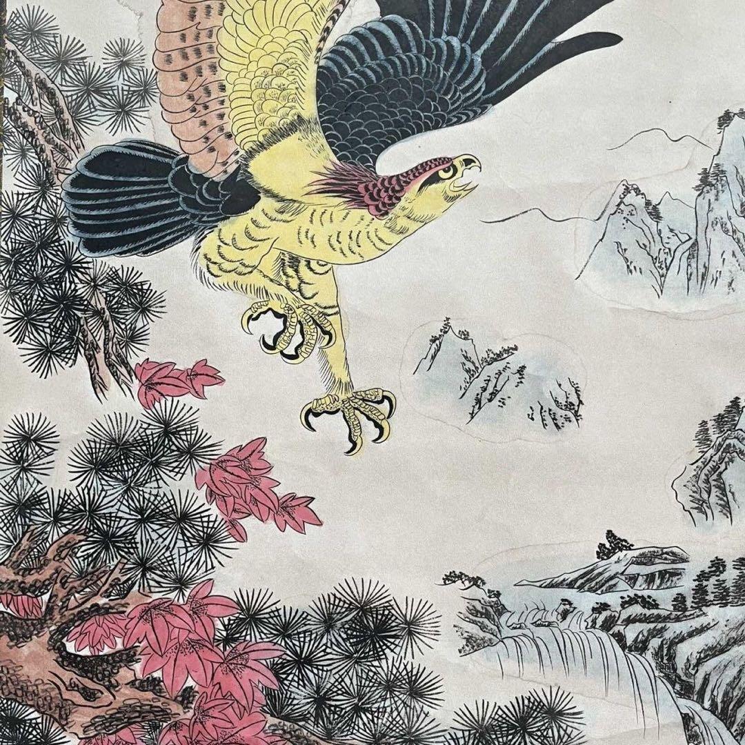 【掛軸】花鳥図「鵬程万里」仿古中堂／工芸巻物 書画風インテリア