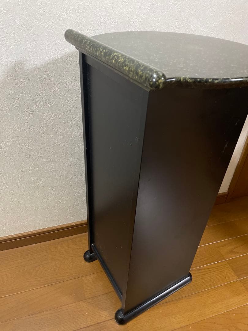 カリモク　黒い木　製電話台 引き出し付き