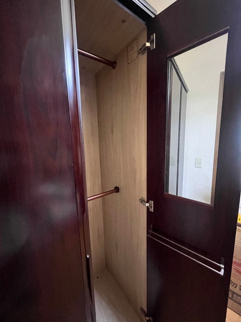 アンティーク 洋服タンス 収納 ダークブラウン 3扉 引き出し ミラー付き