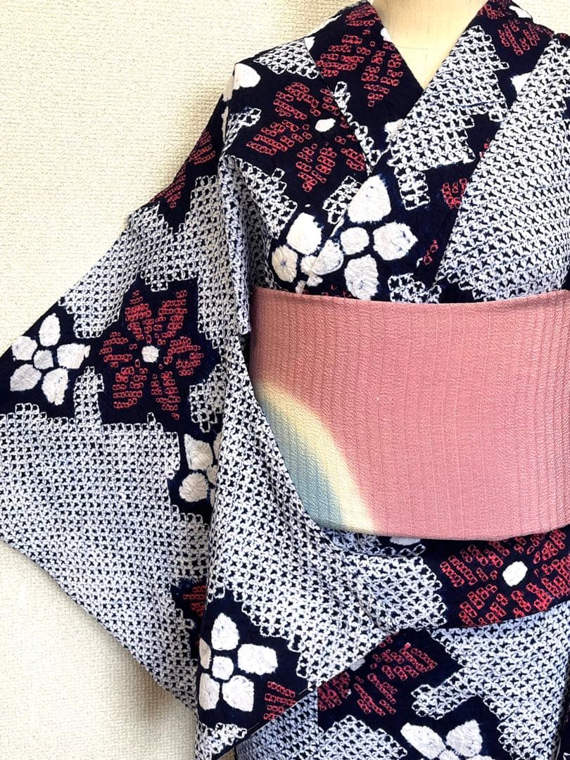 有松鳴海絞り　浴衣　花つなぎ　（221）