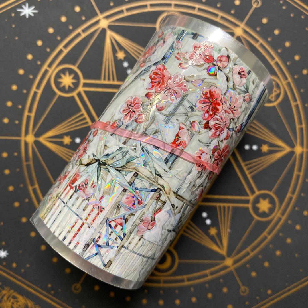 【9010】海外　マステ　中古巻　貝殻光マスキングテープ　梅　冬景色　背景系