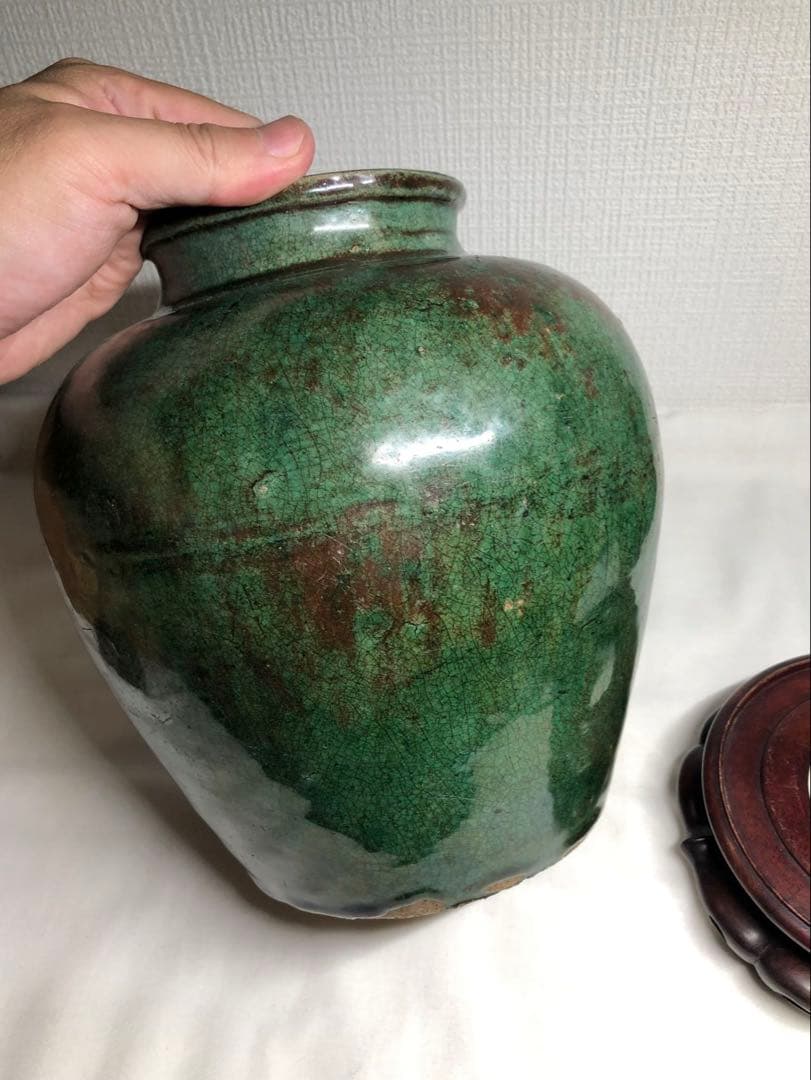 綠釉大壺。清時代。インドネシア国立美術館副館長認定書。古美術。骨董品。舊家藏出。