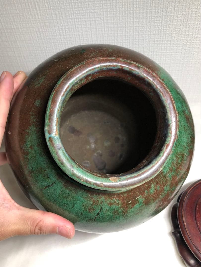 綠釉大壺。清時代。インドネシア国立美術館副館長認定書。古美術。骨董品。舊家藏出。