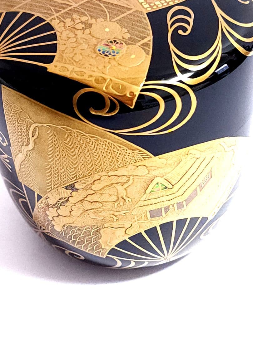 加賀蒔絵 大井好雲斎 扇面流蒔絵 黒大棗 共箱 栞付き 茶道具