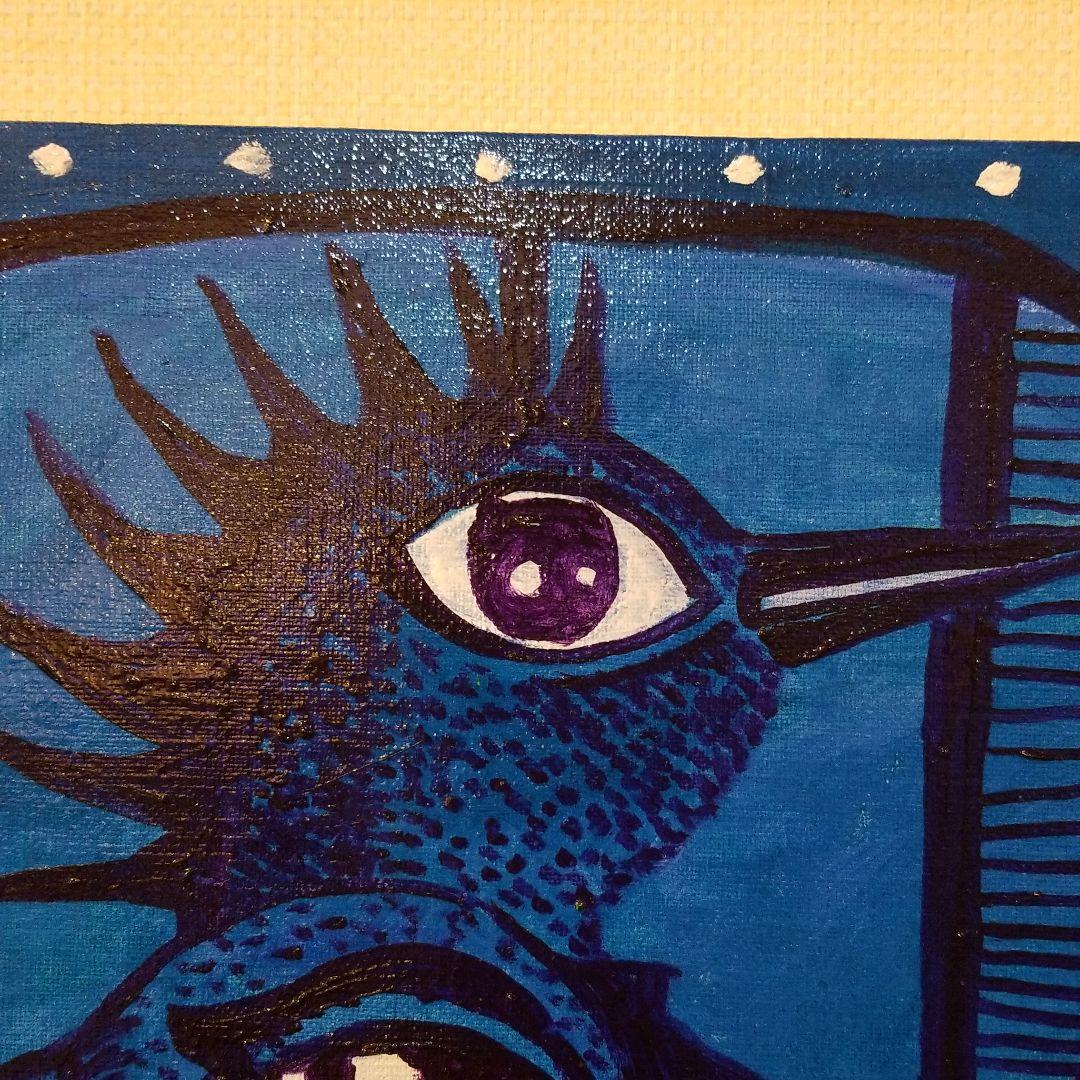 油絵　専用　さっそうと車に乗り込む鳥