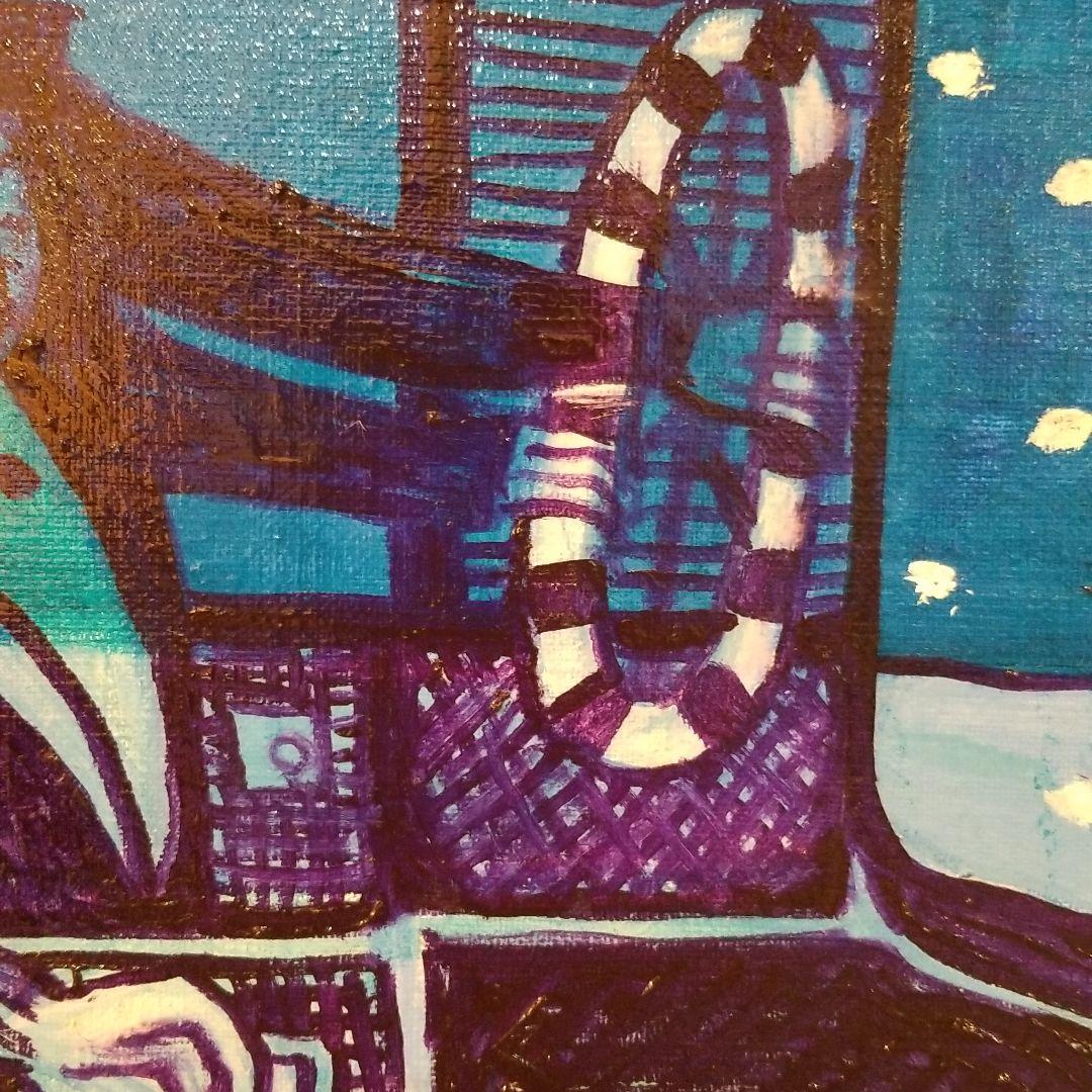 油絵　専用　さっそうと車に乗り込む鳥