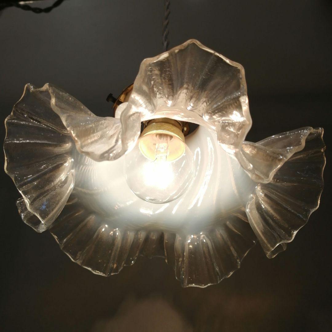 【希少】 ガラス製 ランプシェード フレンチ アンティーク オパールセント