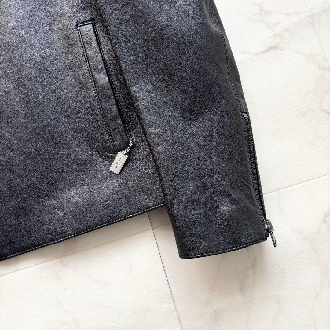 極美品 コーチ 現行 シングルライダースジャケット ラムレザー 黒 US L