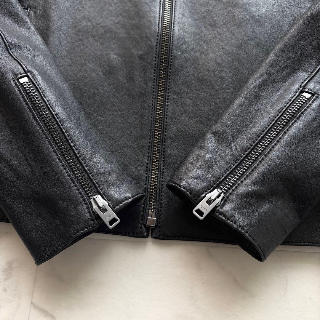 極美品 コーチ 現行 シングルライダースジャケット ラムレザー 黒 US L