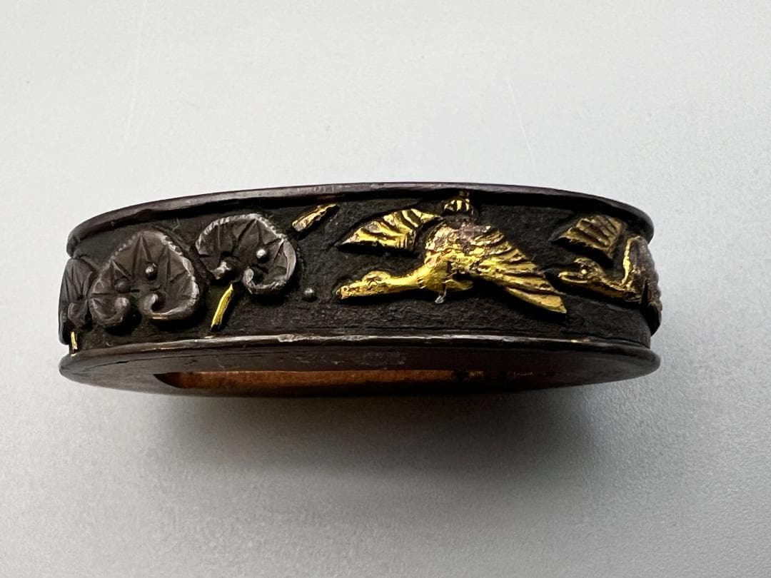 【海】江戸明治期　日本刀装具　花図　梅　松　金象嵌　縁頭　４点　骨董品　美術品