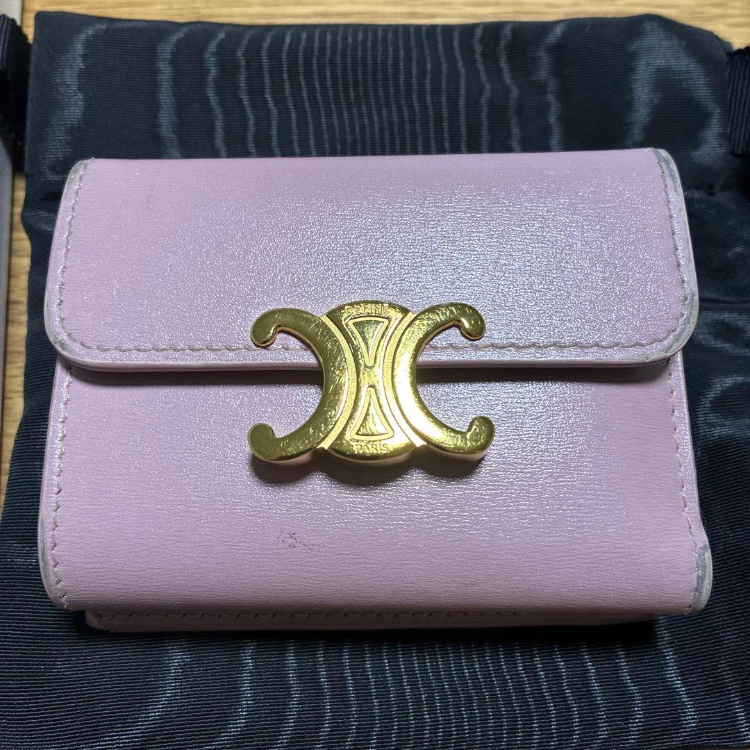CELINE ピンク紫　折り財布　入れ付きコンパクトウォレット トリオンフ