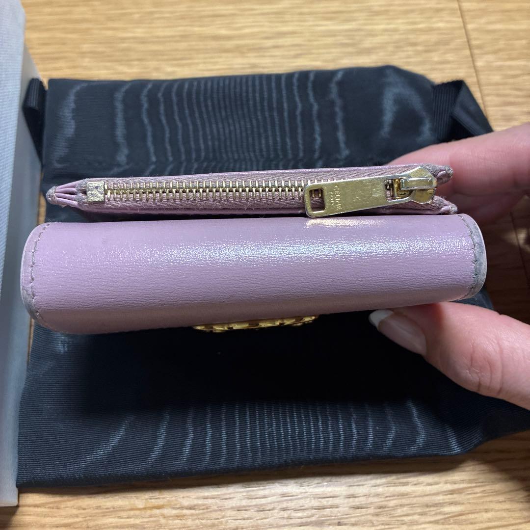 CELINE ピンク紫　折り財布　入れ付きコンパクトウォレット トリオンフ