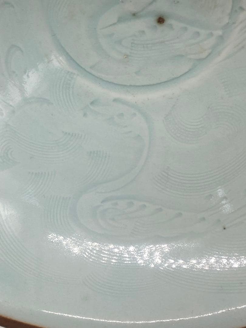 中国　青白磁畫花蓮池鴨紋碗　湖田窯　木箱入　送料込み0111