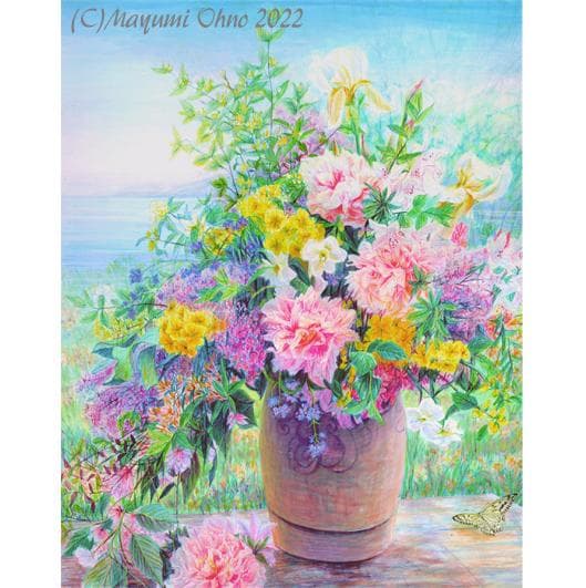 花の絵　花束　花　フラワー　フラワーアレンジ　版画　絵画　アートフラワー