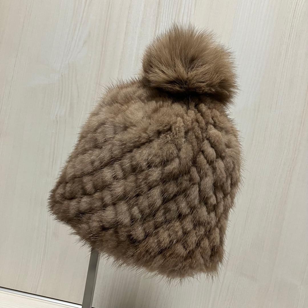 マックスマーラ［23AW］ミンク　フォックス　ニット帽　ぽんぽん　毛皮　ブラウン