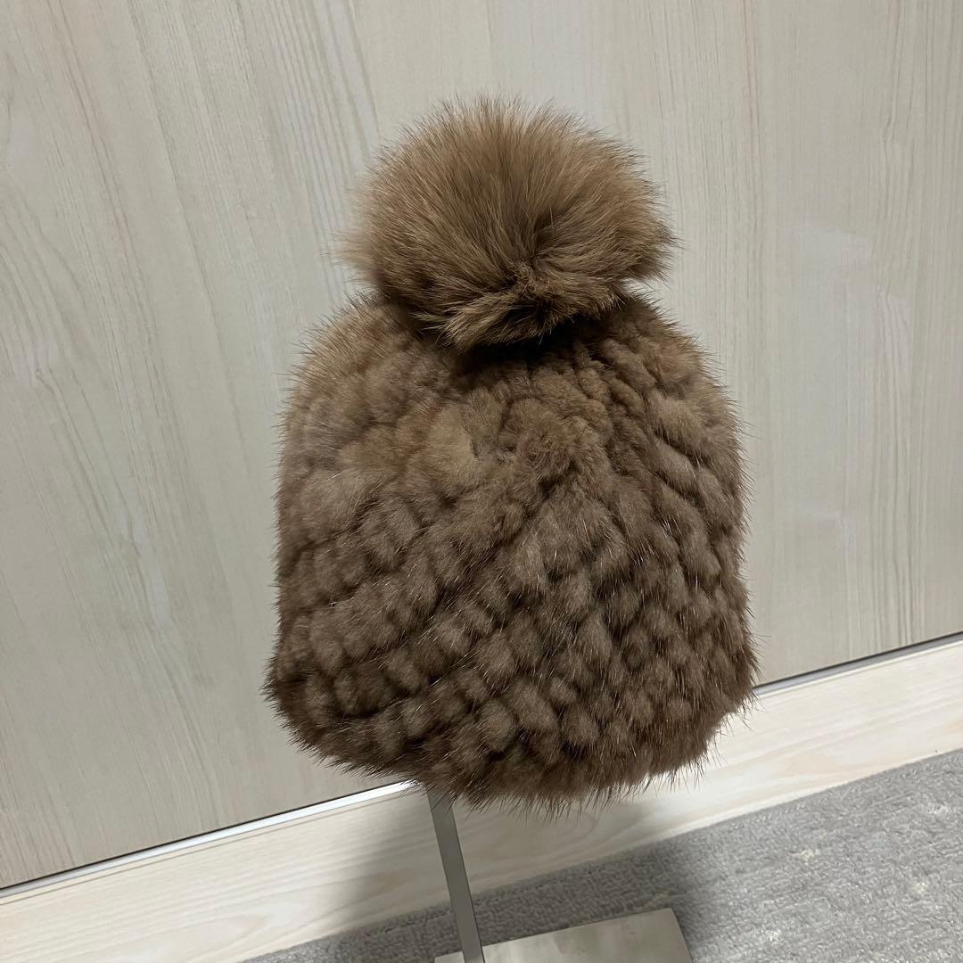 マックスマーラ［23AW］ミンク　フォックス　ニット帽　ぽんぽん　毛皮　ブラウン