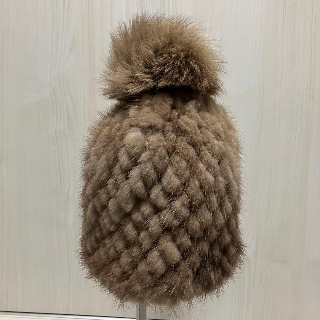 マックスマーラ［23AW］ミンク　フォックス　ニット帽　ぽんぽん　毛皮　ブラウン