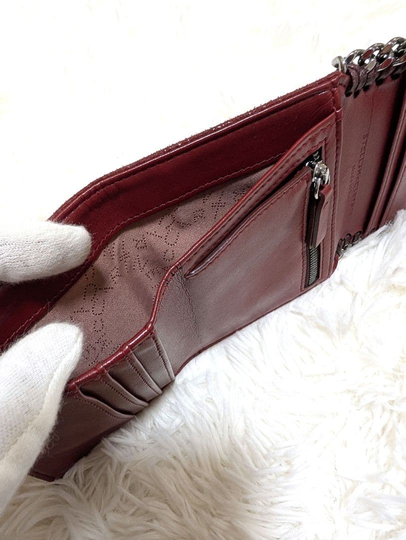 ステラマッカートニー♥️三つ折り財布ファラベラ チェーン 赤 バーガンディ