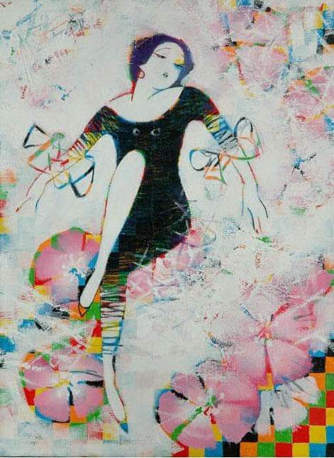 油絵 菅家令子 絵 絵画インテリア額付(青緑＋金色の枠)uF6-010211女性