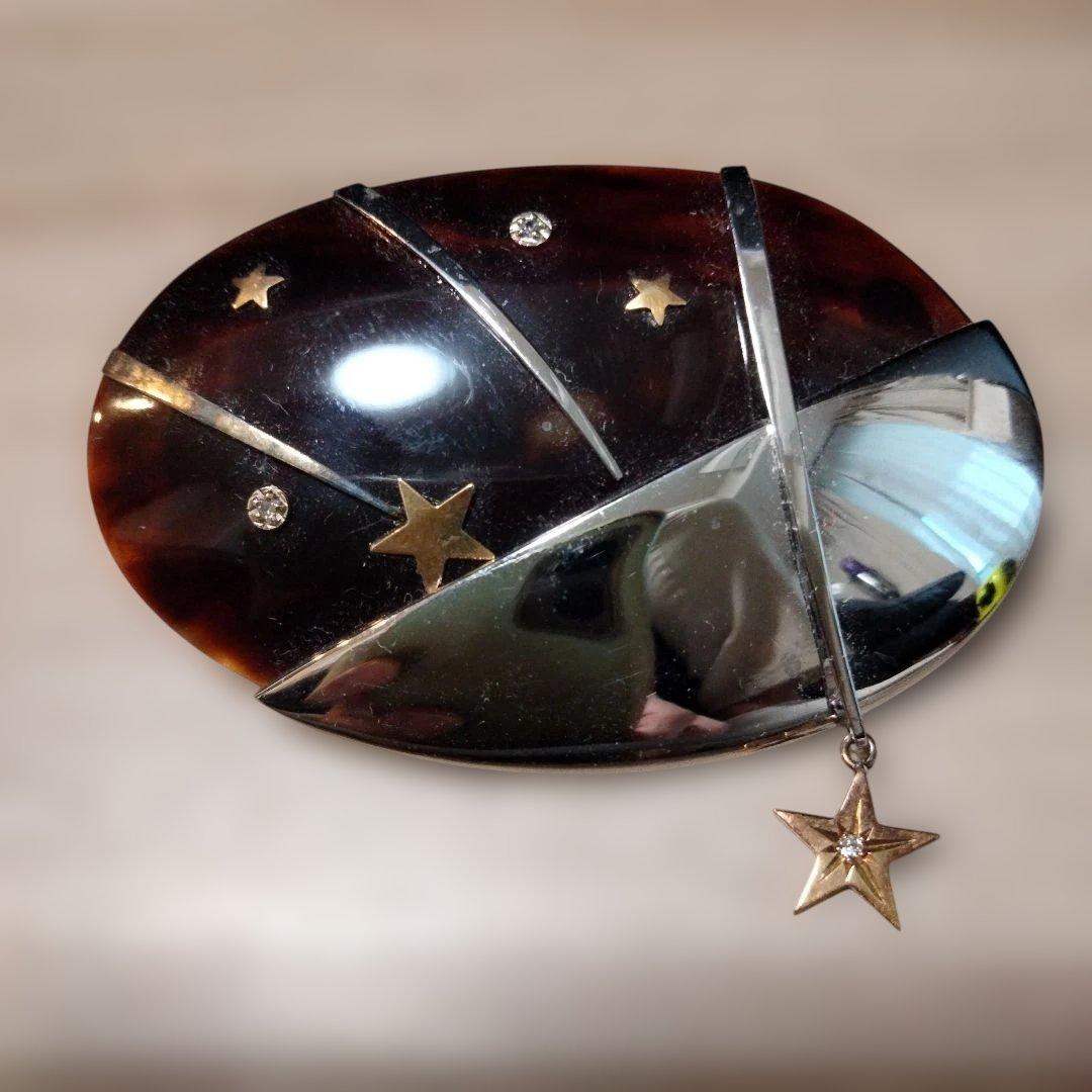 k18/SILVER デザイン べっ甲 ブローチ