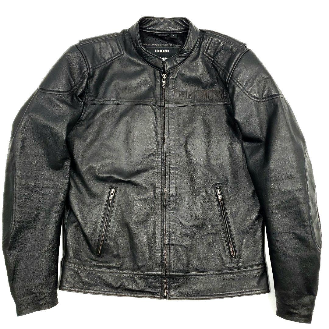 ビッグロゴ刺繍◆ハーレーダビッドソン◆L位レザーライダースジャケット黒 1055