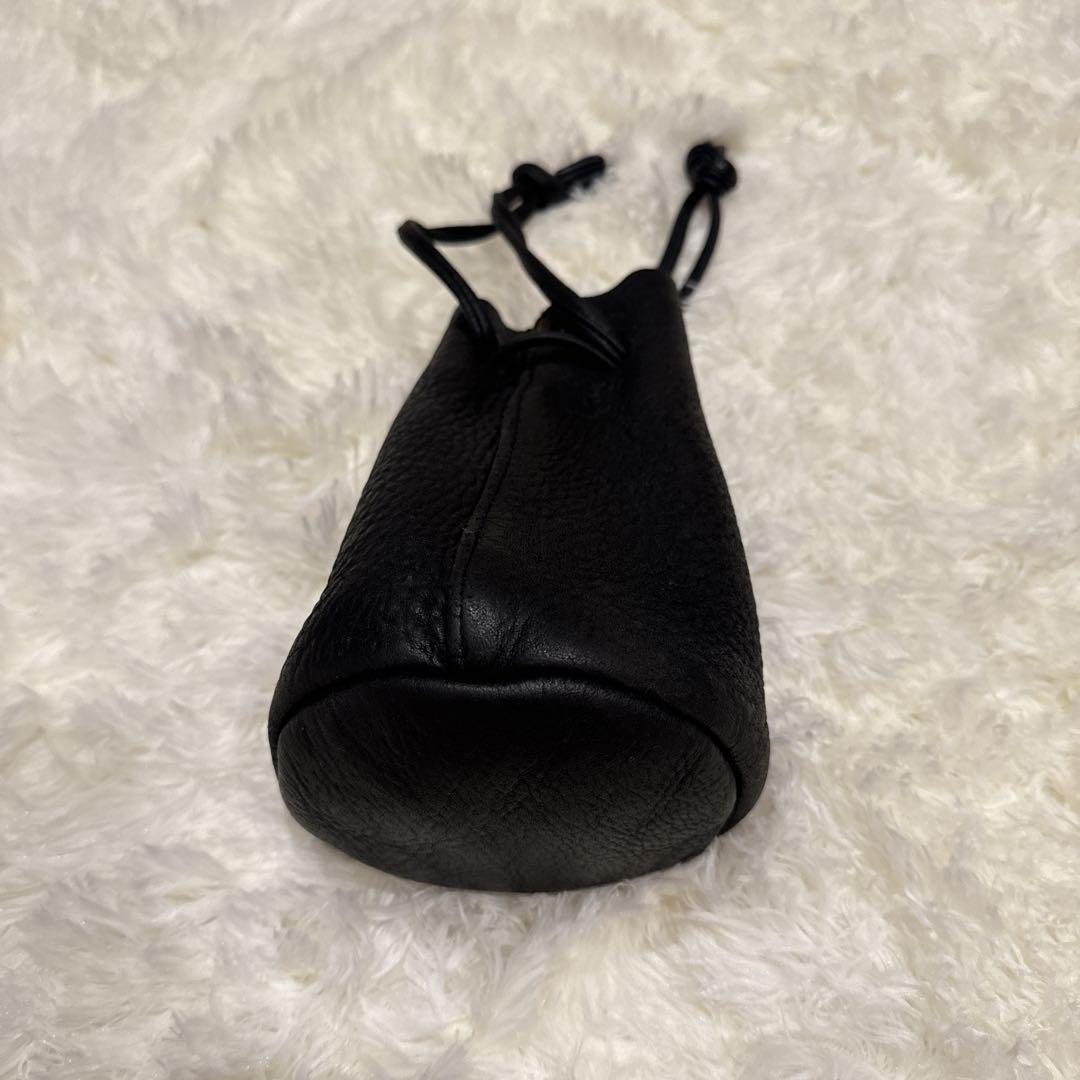 MYTHINKS レザー巾着バッグ 本革 円筒形 ドローストリング仕様 ブラック